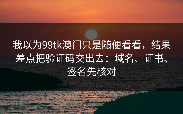 我以为99tk澳门只是随便看看，结果差点把验证码交出去：域名、证书、签名先核对
