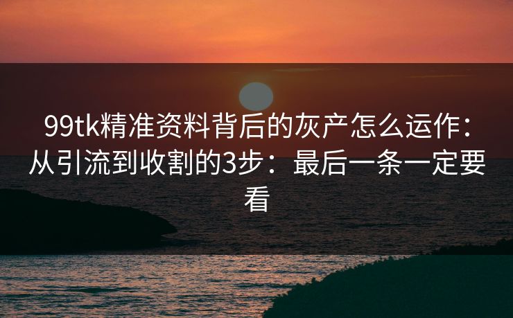 99tk精准资料背后的灰产怎么运作：从引流到收割的3步：最后一条一定要看